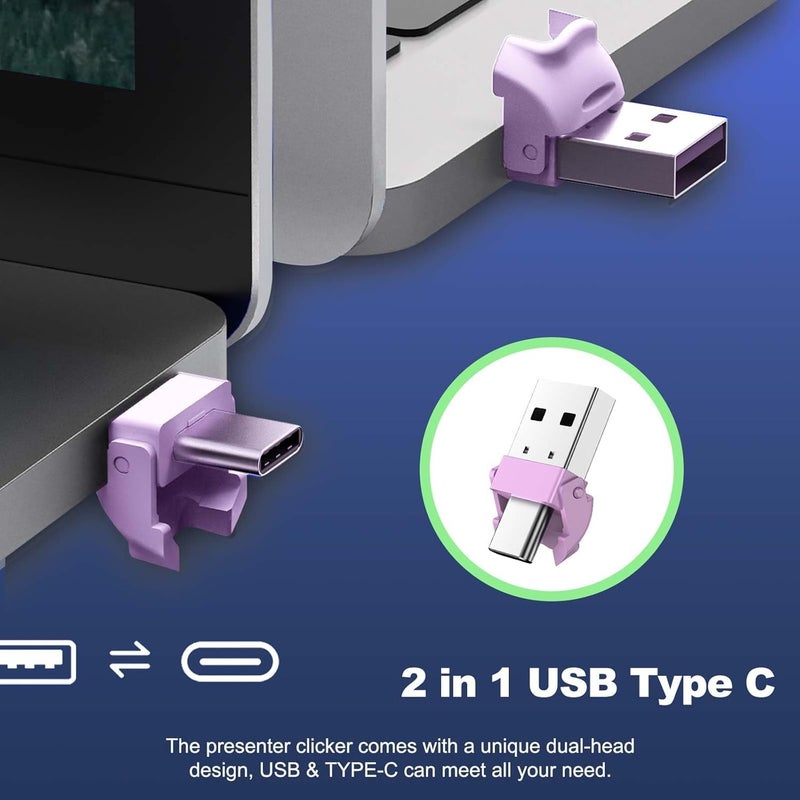 rts 2-in-1 USB Type C Laser Pointer Wireless Presenter for Presentation Clicker Slide Changer, USB Power Point Remote Control Pen for PowerPoint Presentations RF 2.4GHz, Mac, Computer, Laptop Purple - Image 3