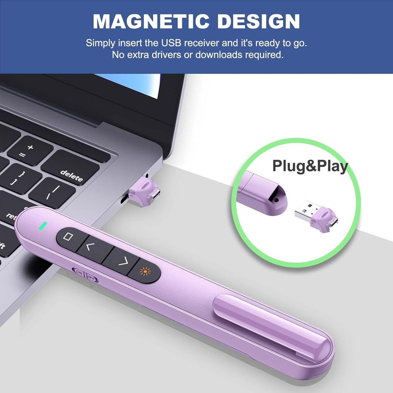 rts 2-in-1 USB Type C Laser Pointer Wireless Presenter for Presentation Clicker Slide Changer, USB Power Point Remote Control Pen for PowerPoint Presentations RF 2.4GHz, Mac, Computer, Laptop Purple - Image 5