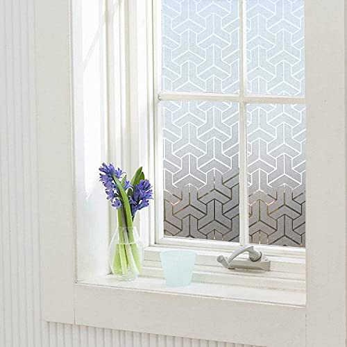 WISDOM Privacy Window Film Frosted Glass Film Glass Film No Glue Anti-UV Window Sticker Non Adhesive for Privacy Office Meeting Room Bathroom Living Room (T Pattern Frosted, 24 x 96) - Image 3
