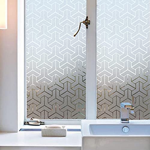 WISDOM Privacy Window Film Frosted Glass Film Glass Film No Glue Anti-UV Window Sticker Non Adhesive for Privacy Office Meeting Room Bathroom Living Room (T Pattern Frosted, 24 x 96) - Image 2