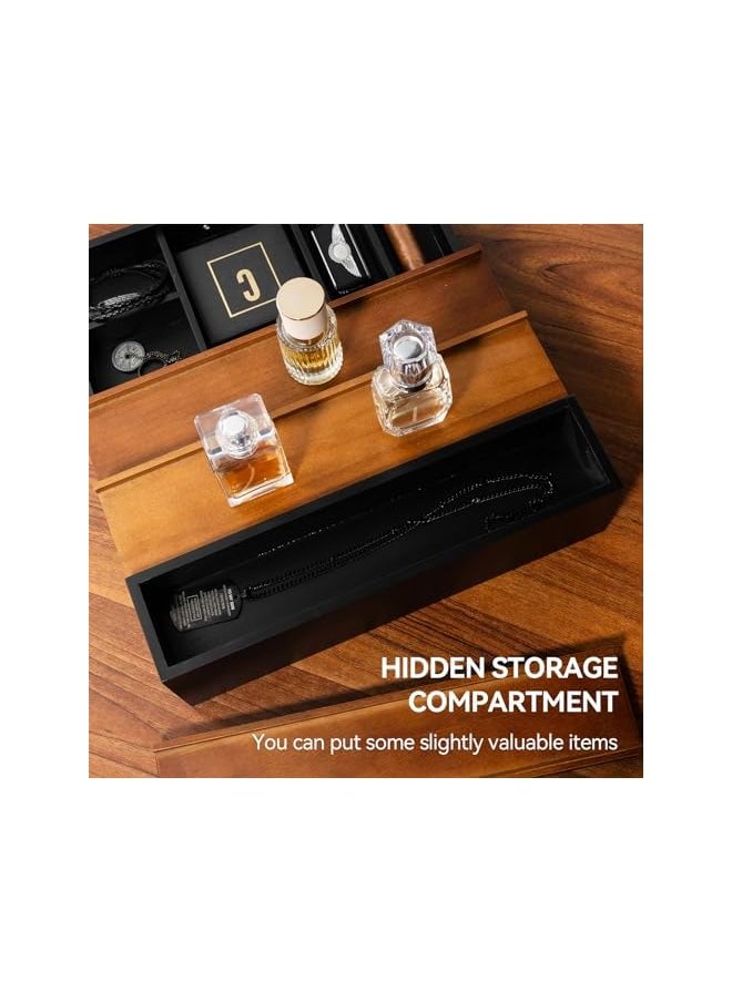 The Bros - Wooden Cologne Organizer for Men, 3 Tier Cologne Display Stand with Drawer Storage Organizer Tray,Perfume Display Rack (Walnut&Black-2) - Image 1