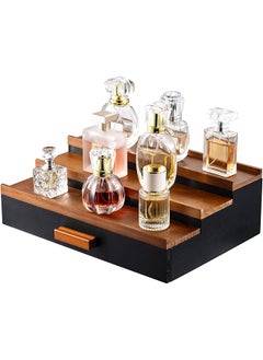 The Bros Wooden Cologne Organizer for Men, 3 Tier Cologne Display Stand with Drawer Storage Organizer Tray,Perfume Display Rack (Walnut&Black-2)  - Image 1