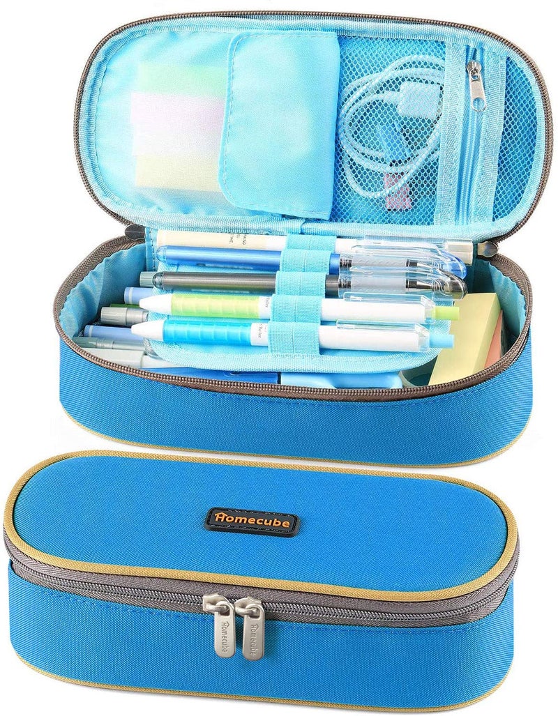 Homecube Pencil Case Big Capacity Pencil Bag Makeup Pen Pouch Durable Students Stationery With Double Zipper Pen Holder for School/Office, Blue - Image 1