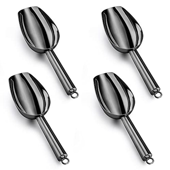 LIANYU Ice Scoop Set of 4, 3 Ounce Stainless Steel Food Scoop, Small Metal Ice Scooper for Candy Flour Sugar, Utility Scoop for Canisters Kitchen Bar, Mirror Finish, Dishwasher Safe, Black