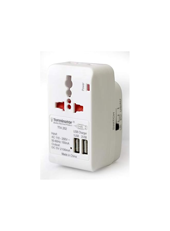 Terminator Travel Adapter Multi Plug with 2 USB Ports - TTA 252 - Image 1