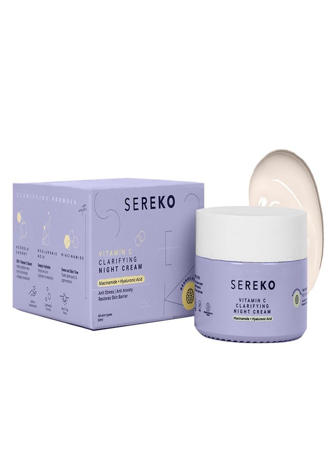 SEREKO Vitamin C Clarifying Night Cream for Brightening & Glowing Skin | Reduces Dark Spots, Dullness, Uneven Skin, Pigmentation, Winkle & Fine Lines | Niacinamide | Hyaluronic Acid | Oily, Acne Prone to Dry & Combination, 50 ml - Image 1