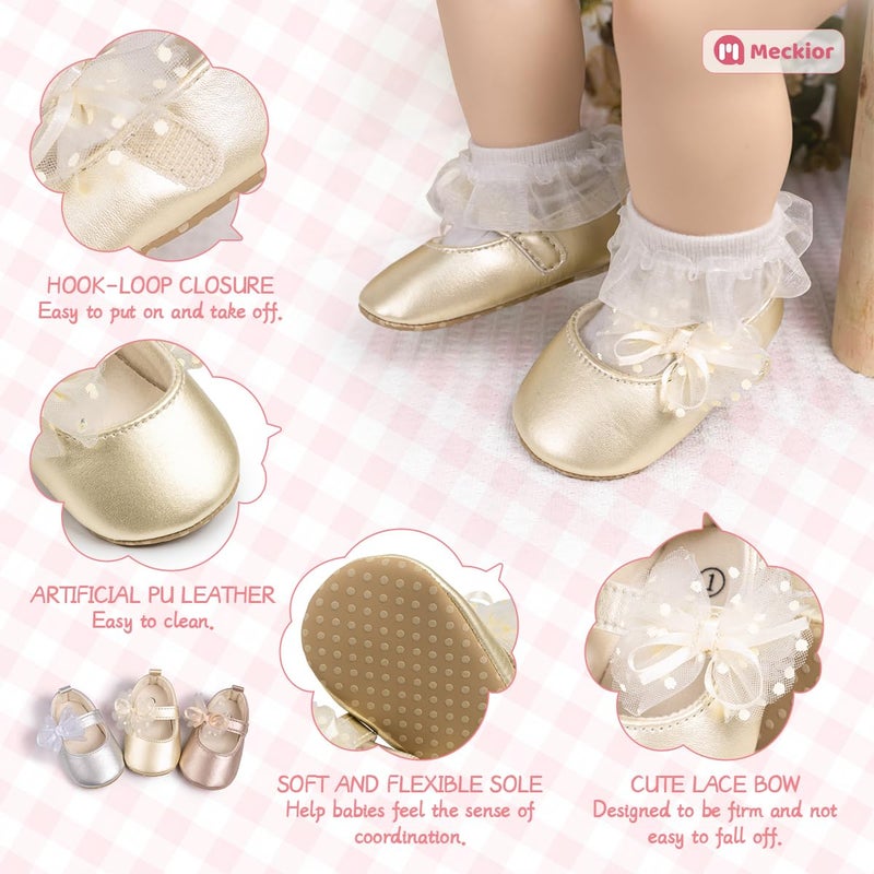 Meckior Infant Baby Girls Soft Sole Bowknot Princess Wedding Dress Mary Jane Flats Shoes Easter Light Baby Sneaker Shoes - Image 5