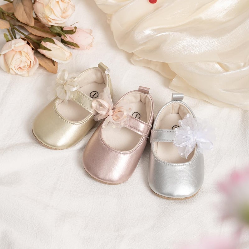Meckior Infant Baby Girls Soft Sole Bowknot Princess Wedding Dress Mary Jane Flats Shoes Easter Light Baby Sneaker Shoes - Image 2