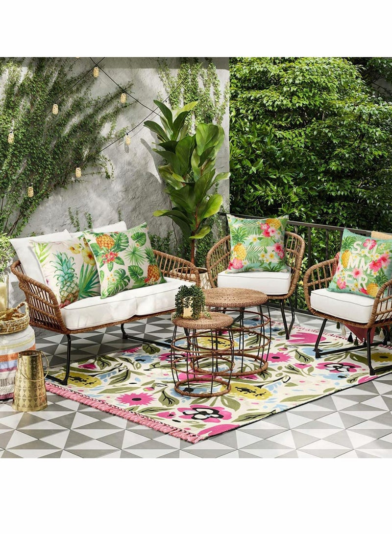 Set of 4 Waterproof Decorative Throw Pillow Covers, Ideal for Outdoor Patio and Living Room, 18x18 Inches, Featuring Tropical Plants and Pineapple Design - Image 5