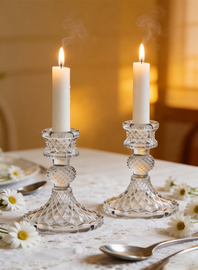 إتش كيو جيمنغ شمعدانات زجاجية شفافة، طقم من قطعتين، مناسبة للمناسبات الرسمية، وحفلات الزفاف، والأعياد، والحفلات والاحتفالات. - Image 4