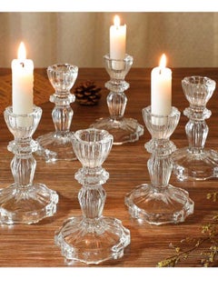 HQ-GAMING Clear Glass Candlestick Holders,2pcs Set Include Taper Candle Holders and Stripe Candle Holders,Two Style for Formal Events, Wedding, Festival,Church, Party & Festival Decoration  - Image 2