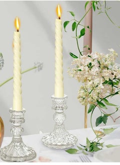 HQ-GAMING Clear Glass Candlestick Holders,2pcs Set Include Taper Candle Holders and Stripe Candle Holders,Two Style for Formal Events, Wedding, Festival,Church, Party & Festival Decoration  - Image 1