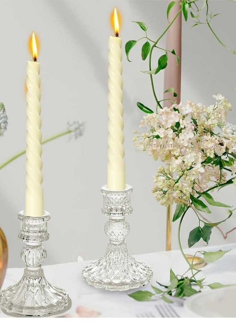 Clear Glass Candlestick Holders,2pcs Set Include Taper Candle Holders and Stripe Candle Holders,Two Style for Formal Events, Wedding, Festival,Church, Party & Festival Decoration