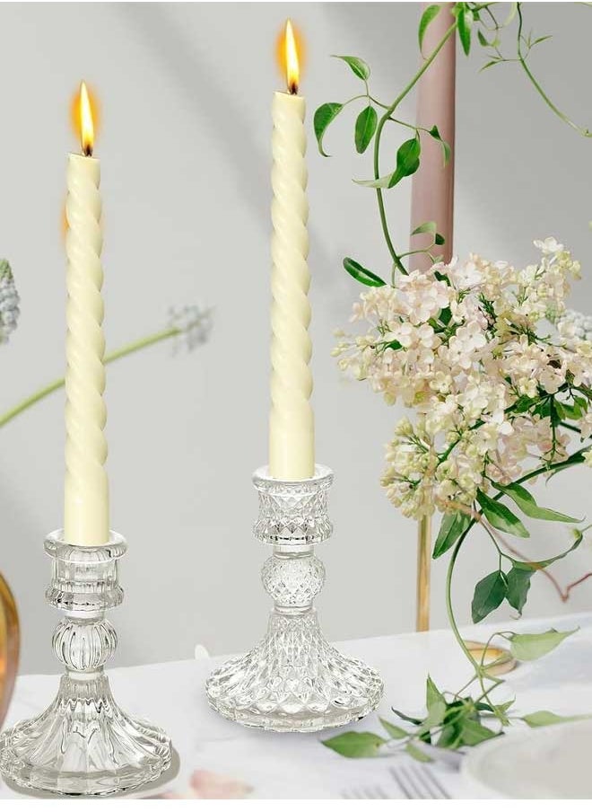 HQ-GAMING Clear Glass Candlestick Holders,2pcs Set Include Taper Candle Holders and Stripe Candle Holders,Two Style for Formal Events, Wedding, Festival,Church, Party & Festival Decoration  - Image 1