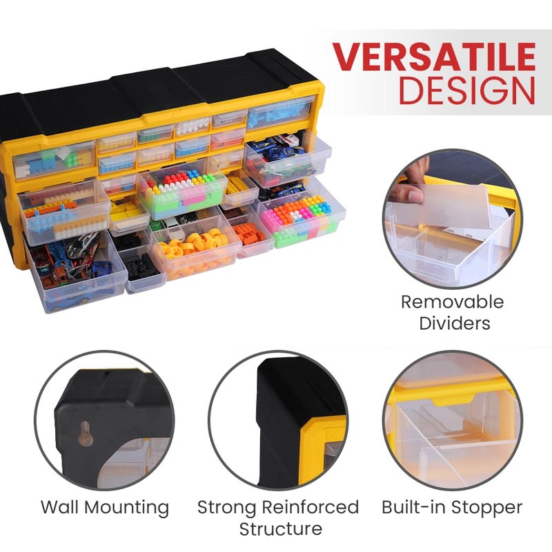 Alkon Polypropylene Component Organiser With Drawers(Aco22)Small Parts Storage|Jewellery|Pharmacy|Shop|Medicine|Nuts |Screws|Bolts|Diy|Clinic|Hospital|Multiple Drawers-22 Drawers Yellow - Image 3