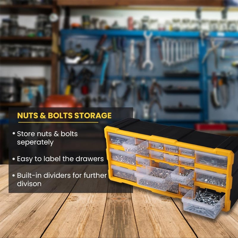Alkon Polypropylene Component Organiser With Drawers(Aco22)Small Parts Storage|Jewellery|Pharmacy|Shop|Medicine|Nuts |Screws|Bolts|Diy|Clinic|Hospital|Multiple Drawers-22 Drawers Yellow - Image 5