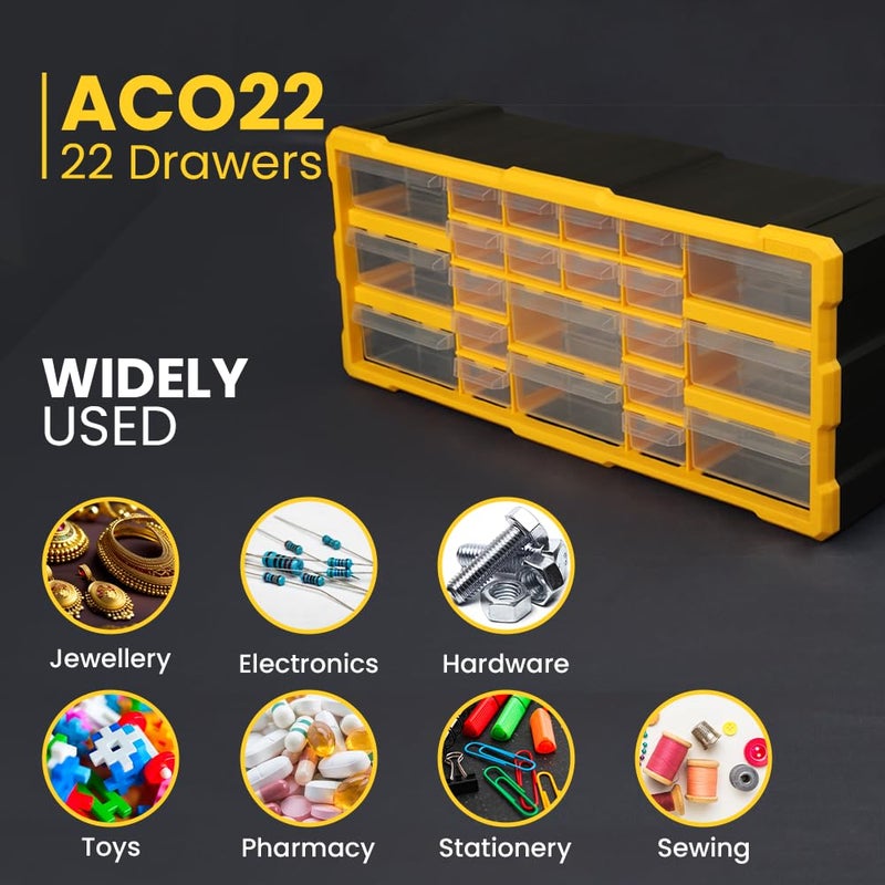 Alkon Polypropylene Component Organiser With Drawers(Aco22)Small Parts Storage|Jewellery|Pharmacy|Shop|Medicine|Nuts |Screws|Bolts|Diy|Clinic|Hospital|Multiple Drawers-22 Drawers Yellow - Image 4