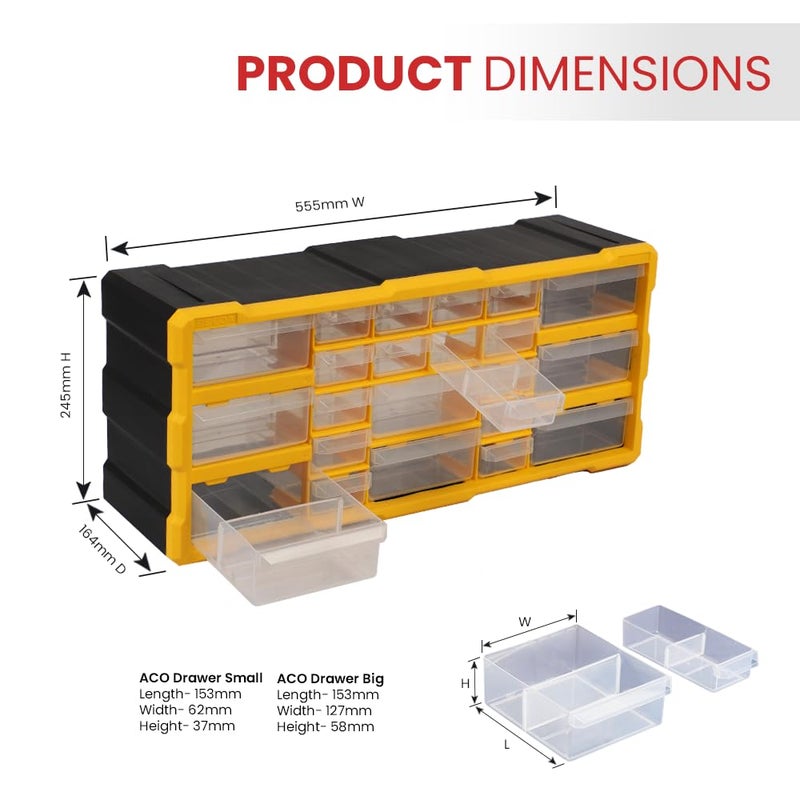 Alkon Polypropylene Component Organiser With Drawers(Aco22)Small Parts Storage|Jewellery|Pharmacy|Shop|Medicine|Nuts |Screws|Bolts|Diy|Clinic|Hospital|Multiple Drawers-22 Drawers Yellow - Image 2