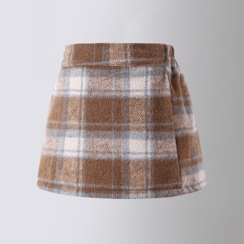 2025 Girls' Red Woolen Plaid Pencil Skirt Korean Style Children'S Fashionable Half Skirt Girls' High Waist Short Skirt - Image 1