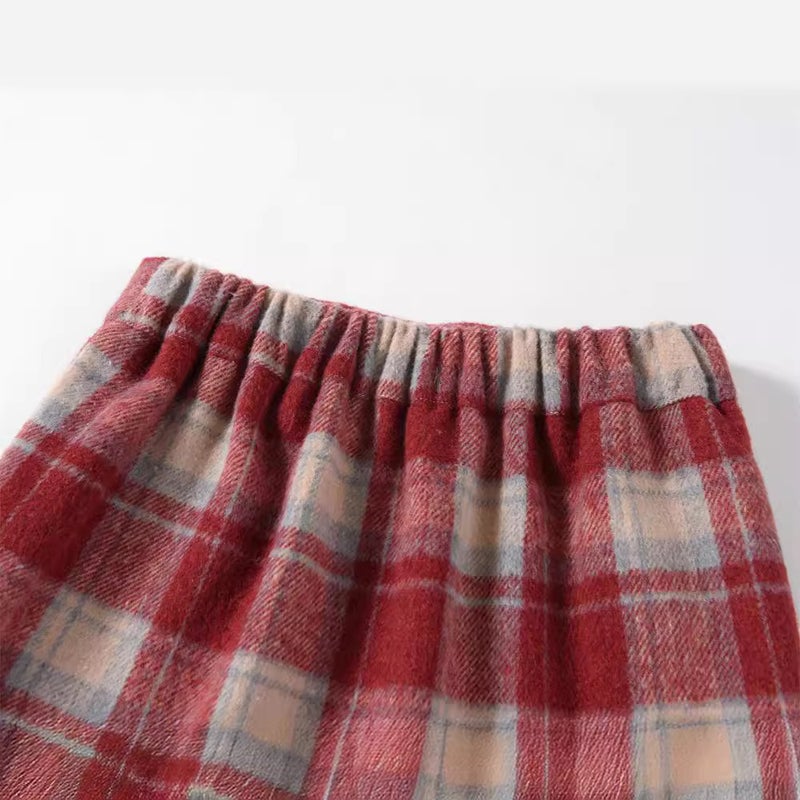 2025 Girls' Red Woolen Plaid Pencil Skirt Korean Style Children'S Fashionable Half Skirt Girls' High Waist Short Skirt - Image 5