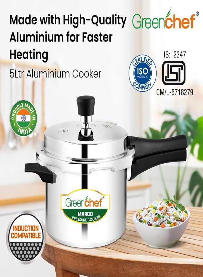 GREENCHEF Marco Aluminium Induction Base Pressure Cooker Outer Lid 5 Litres capacity, ISI Certified, Silver Colour - Image 2
