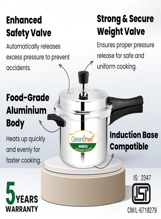 GREENCHEF Marco Aluminium Induction Base Pressure Cooker Outer Lid 5 Litres capacity, ISI Certified, Silver Colour - Image 3