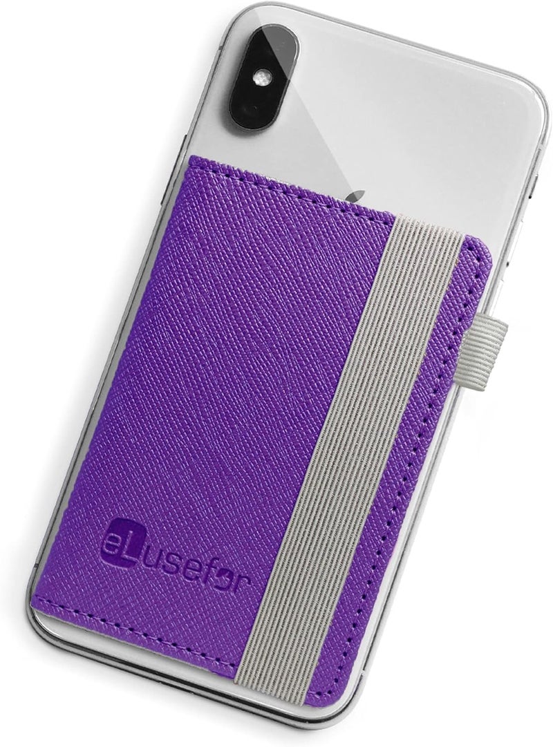 eLusefor Stick-On Phone Wallet for Back of iPhone or Android Case | 6 Sleeve Credit Card Holder - Pocket for Cards, Money & ID - Built-in Stand - Waterproof Material - Travel, Work & Life-Proof (Purple) - Image 1
