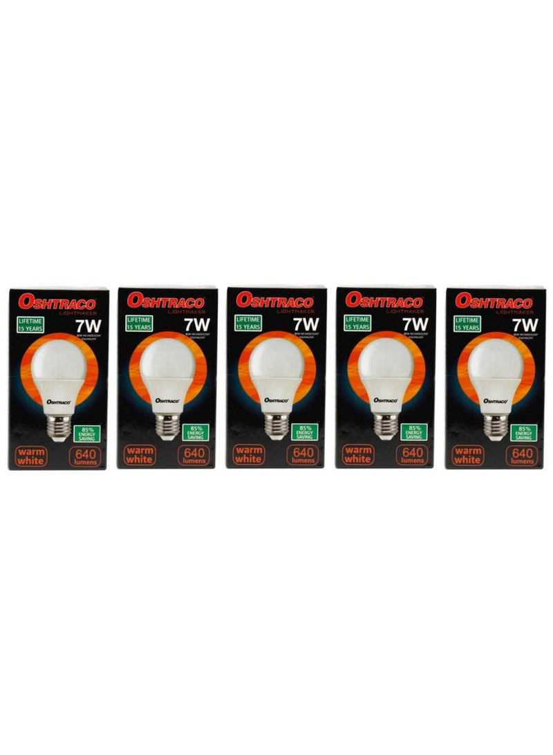 OSHTRACO مصباح ليد بقاعدة E27 7 واط أبيض دافئ 5 قطع