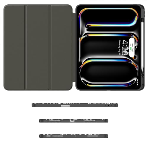 Soke Case for New iPad Pro 13 Inch (M5/M4, 2025/2024 Release), with Pencil Holder Trifold Stand Shockproof [Support Apple Pencil Charging + Auto Wake/Sleep], Soft TPU Back Cover, Book Black - Image 3