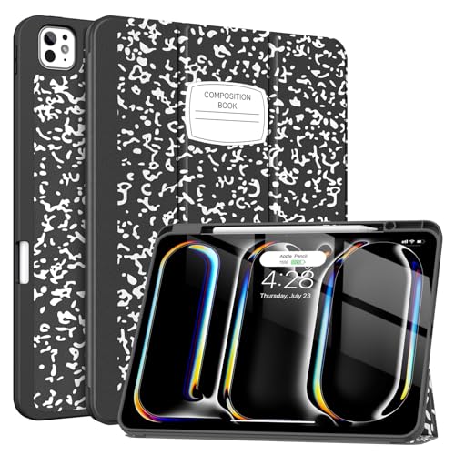 Soke Case for New iPad Pro 13 Inch (M5/M4, 2025/2024 Release), with Pencil Holder Trifold Stand Shockproof [Support Apple Pencil Charging + Auto Wake/Sleep], Soft TPU Back Cover, Book Black - Image 1