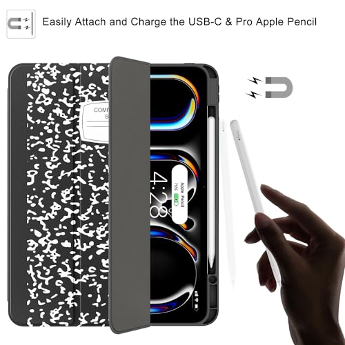 Soke Case for New iPad Pro 13 Inch (M5/M4, 2025/2024 Release), with Pencil Holder Trifold Stand Shockproof [Support Apple Pencil Charging + Auto Wake/Sleep], Soft TPU Back Cover, Book Black - Image 4