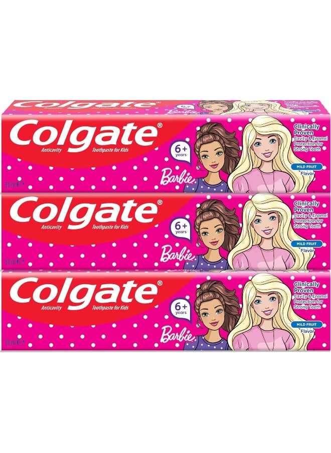 Colgate Barbie Kids Fluoride Toothpaste  6+ years 3x50ml  - Image 1