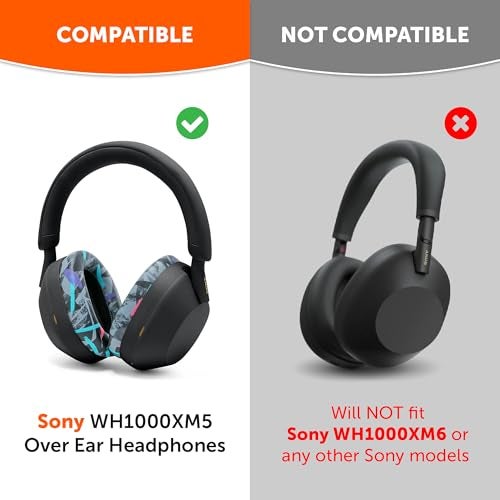 WC PadZ XM5 Thick Earpads by Wicked Cushions for Sony WH1000XM5 Headphones Soft PU Leather Extra Thick NoiseIsolating Memory Foam 90s Black - Image 3