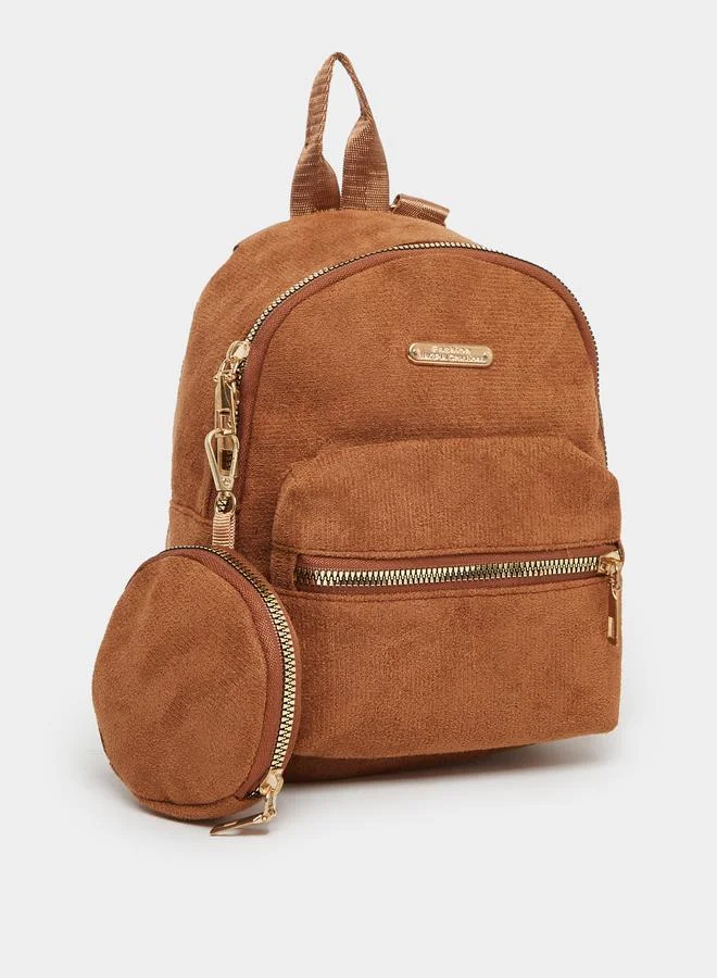 Metal Patch Detail Backpack with Coin Pouch