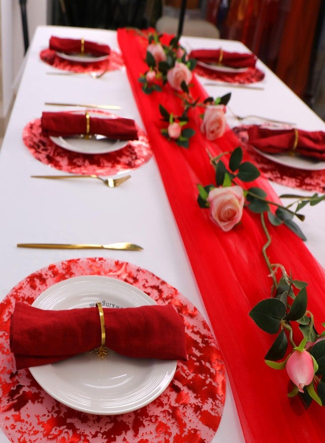 Snowkingdom 24 Pcs Red Placemats, 13 Inch Round Disposable Table Mats with Metallic Foil Mesh Glitter Design, Elegant Party Supplies for Valentine’s Day, Christmas, Wedding, Birthday Dinner Decor - Image 4