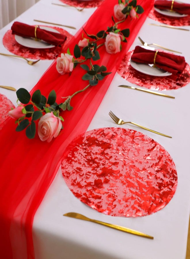 Snowkingdom 24 Pcs Red Placemats, 13 Inch Round Disposable Table Mats with Metallic Foil Mesh Glitter Design, Elegant Party Supplies for Valentine’s Day, Christmas, Wedding, Birthday Dinner Decor - Image 5