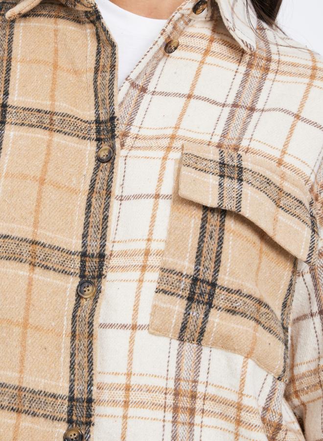 Styli Tan Checked Longline Oversized Shirt - Image 4