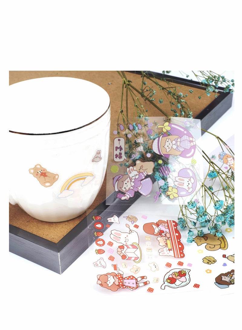 Excefore مجموعة ملصقات، 100 ورقة 600+ قطعة صغيرة لطيفة كرتونية للبنات، طقم ملصقات لتزيين دفاتر الملاحظات، اليوميات، الفنون الحرفية، دفاتر القصاصات، ملصق زجاجة الماء - Image 5