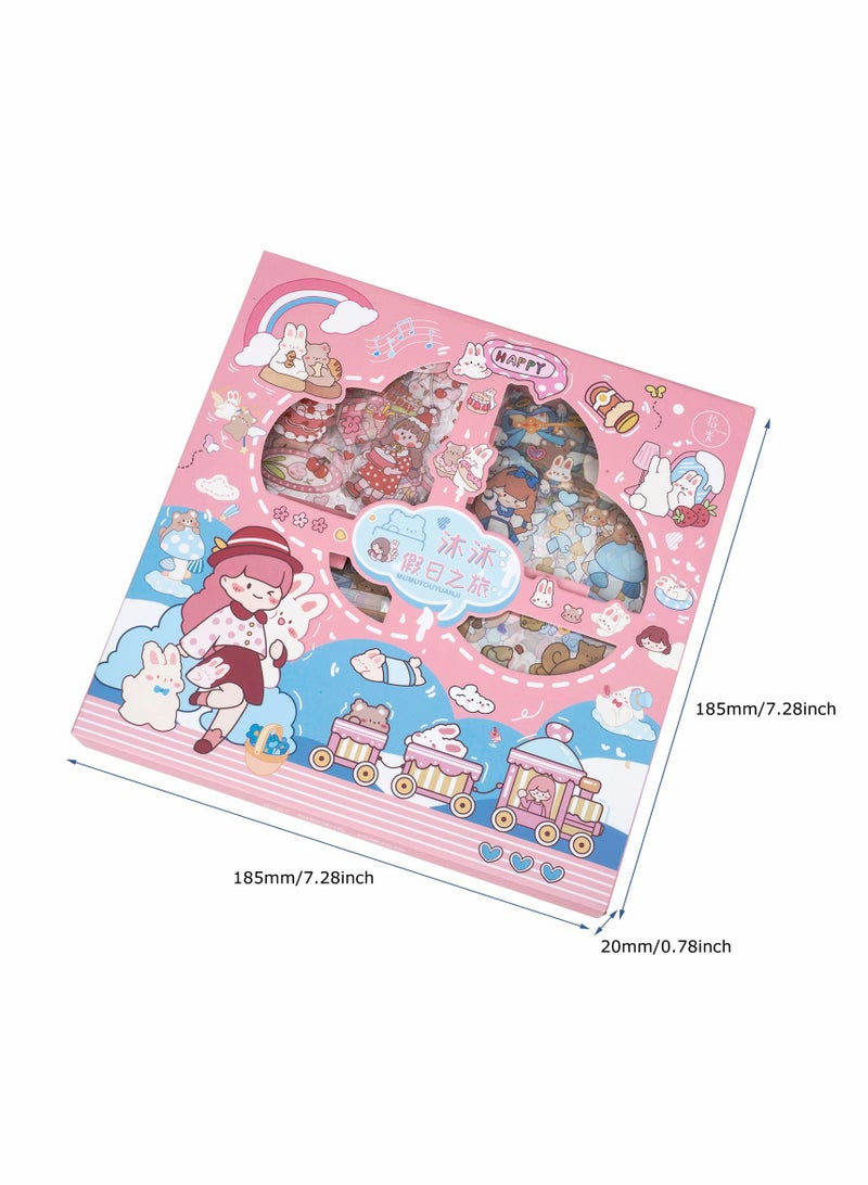 Excefore مجموعة ملصقات، 100 ورقة 600+ قطعة صغيرة لطيفة كرتونية للبنات، طقم ملصقات لتزيين دفاتر الملاحظات، اليوميات، الفنون الحرفية، دفاتر القصاصات، ملصق زجاجة الماء - Image 3