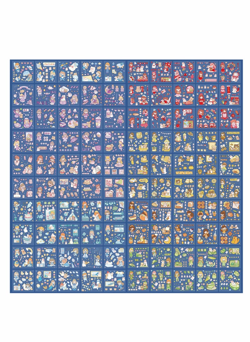 Excefore مجموعة ملصقات، 100 ورقة 600+ قطعة صغيرة لطيفة كرتونية للبنات، طقم ملصقات لتزيين دفاتر الملاحظات، اليوميات، الفنون الحرفية، دفاتر القصاصات، ملصق زجاجة الماء - Image 2