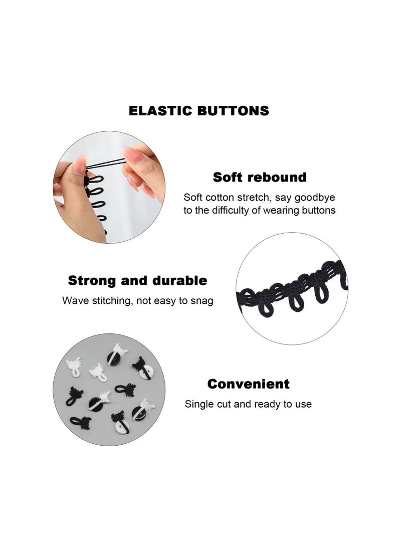 Excefore Braid Trim with Elastic Button Loops, 40 Yards Buttonhole Elastic, Black & White with Elastic Buttonhole Trim Fringe Lace, for Crafts and Sewing - Image 3