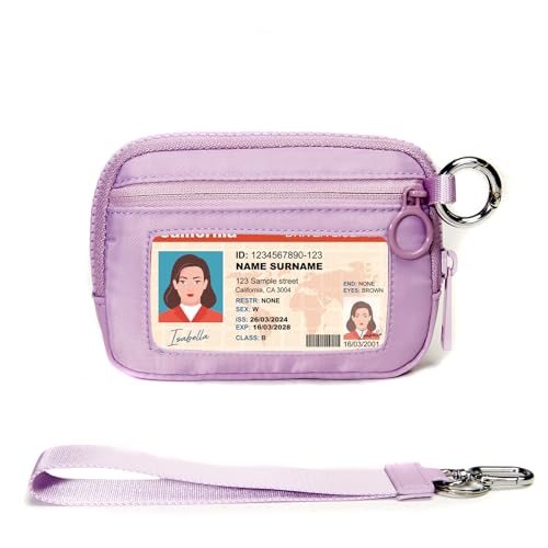 YDF Keychain Wallet for Women Mini Zip Card Holder with ID Window Coin Purse Detachable Wristlet Small Wallets Light Purple - Image 1