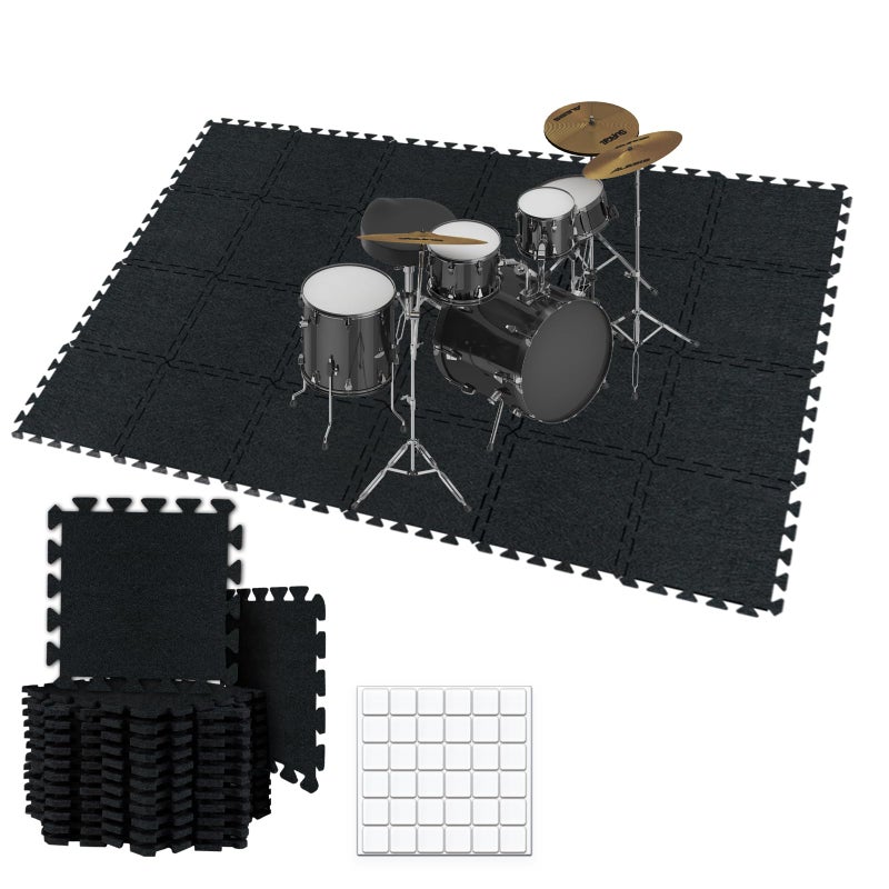 TroyStudio Thick Sound Absorbing Interlocking Floor Mats 24 Pcs 11x 11 x 032 inches High Density Piano Carpet Drum Rug NonSlip Anti Vibration Soundproof Pads Acoustic Blankets for Music Studio