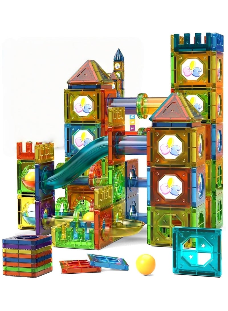 Soofam Magnetic Tiles 158pcs Magnetic Blocks 3D Building Set Marble Run Race Track Toy Set Educational Toy STEM Learning Construction Kit for Boys Girls Kids Age 3+ - Image 1