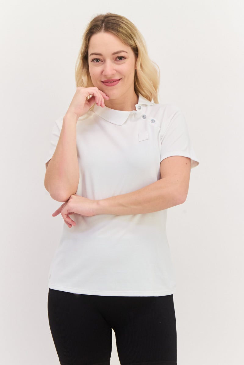 Adidas Women Sportswear Fit Short Sleeves Outdoors Polo Shirt, Off White  - Image 1