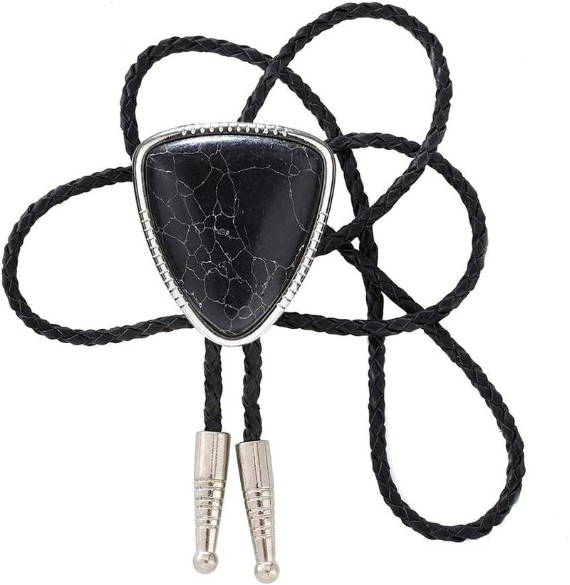 KDG Triangle Nature Agate Shape Bolo Tie Western Cowboy Celtic Black Stone Necktie For Men - Image 1