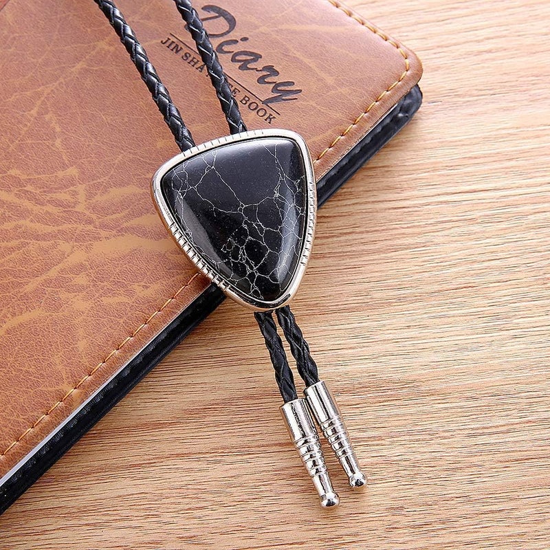 KDG Triangle Nature Agate Shape Bolo Tie Western Cowboy Celtic Black Stone Necktie For Men - Image 4