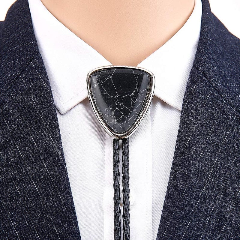 KDG Triangle Nature Agate Shape Bolo Tie Western Cowboy Celtic Black Stone Necktie For Men - Image 2