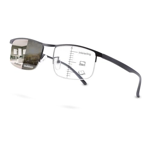 YIMI Progressive Photochromic Multifocus Reading Glasses UV400 Sun Readers Computer Anti Blue Light Glasses for Men WomenBlack 200 multiplier_x - Image 1