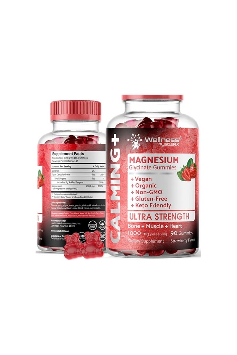 Anlene Magnesium Glycinate Gummies, 1000 mg - Magnesium Supplement to Support Relaxation, Heart Health - Chewable Calm Magnesio Gummies for Adults, Glicinato De Magnesio - Strawberry Flavor